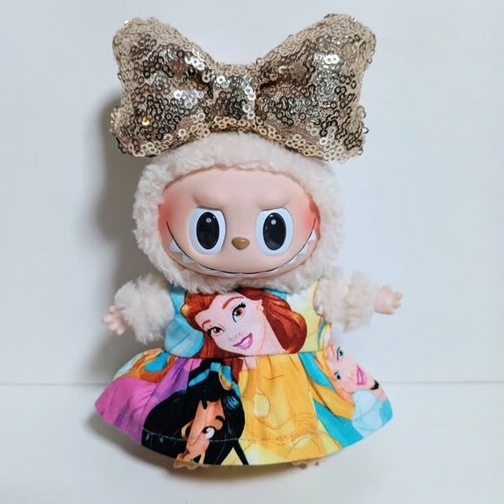 Labubu Disney Princess Belle Dress with Oversized Sparkle Bow Outfit